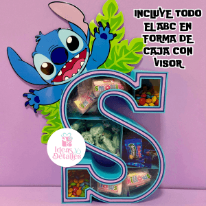 CAJAS LETRAS 3D - TODO EL ABC + LETRA S DE STITCH + ARREGLO DE DULCES. STUDIO Y SVG