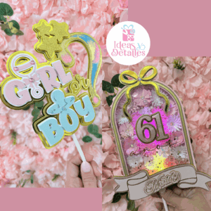 CAKE TOPPER GENERICO - REVELACION DE SEXO Y CUMPLEAÑOS - .STUDIO Y SVG (NO incluye video de armado)