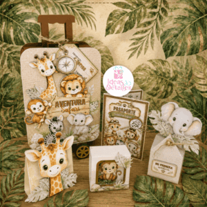 MALETA SAFARI + 3 CAJAS + INVITACION PASAPORTE - .STUDIO Y SVG
